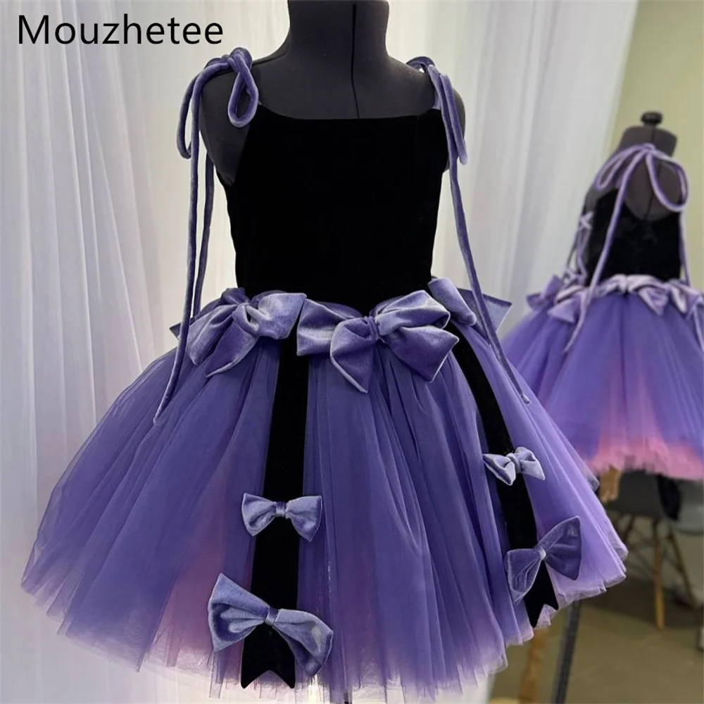 

Mouzhetee A-Line Tulle Bow Flowers Girl Dresses Wedding Party Dress for Kids Sleeveless Flowers Girls Prom Gowns Custom Made