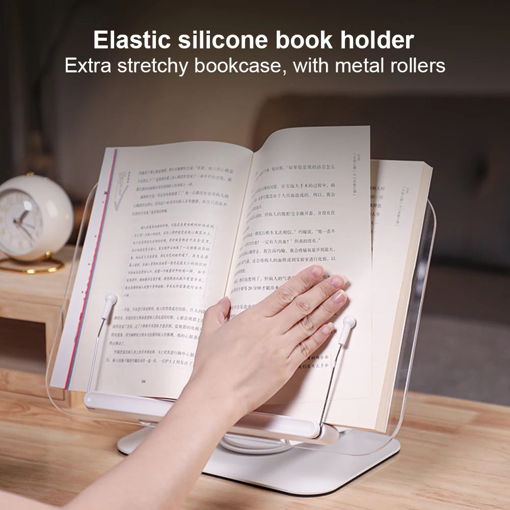 Acrylic Book Stand for Reading Adjustable Foldable Desktop Riser with Page Clips Recipe Book Holder for Laptop Recipe Textbook