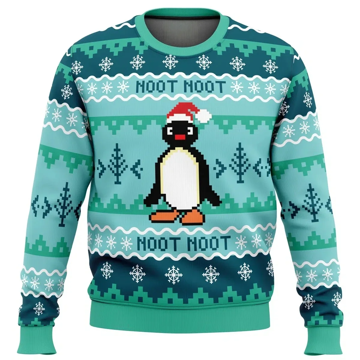 Family Matching Pixel Penguin Christmas Sweater Crew Neck Long Sleeve Noot Meme Print Kids Adults Holiday Party Festive Fun Pick