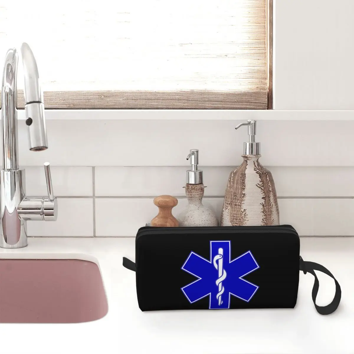 Custom Emt Star Of Life Toiletry Bag Women Paramedic Medical Makeup Cosmetic Organizer Ladies Beauty Storage Dopp Kit Box