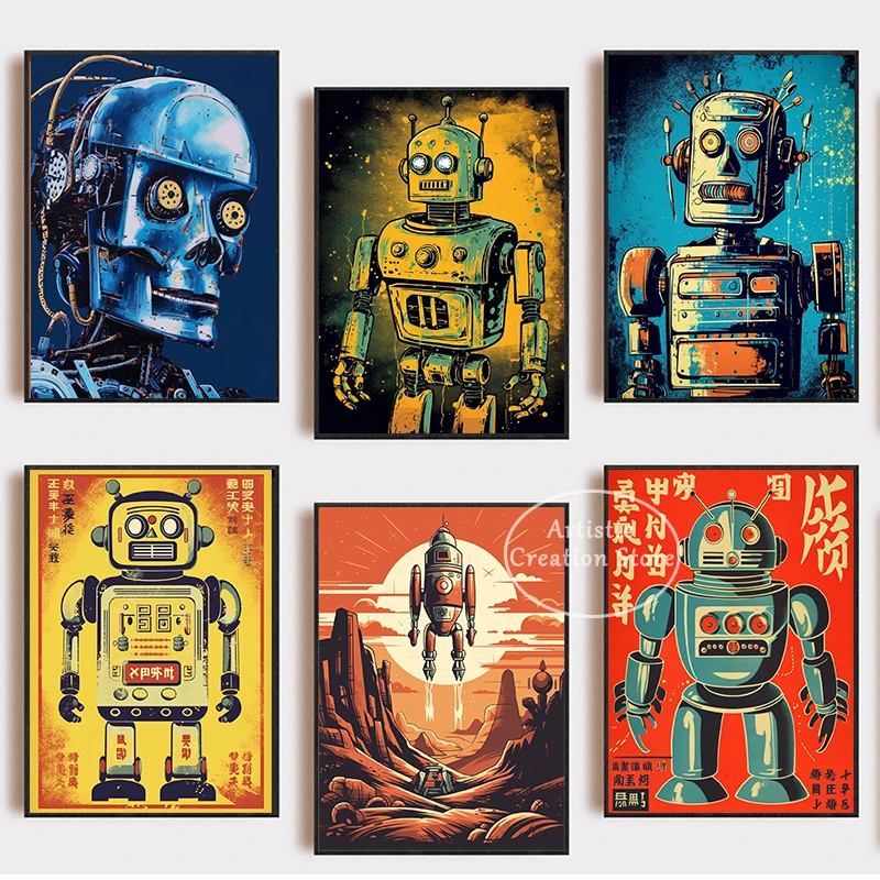 Gilbert Scrap-Iron Robot on Mars Art Print Vintage Style Robot Art Canvas Painting Wall Living Room Modern Wall Home Decor Gifts