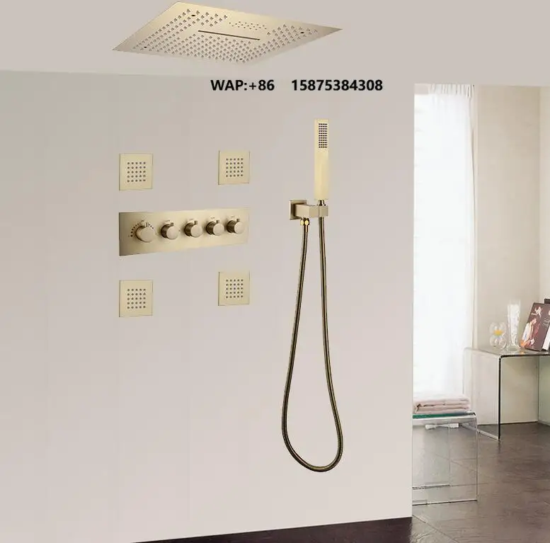 Homedec LED Music Thermostatic Brushed Gold Concealed Stainless Steel Single Handle Shower System Rainfall Shower Taps Shower