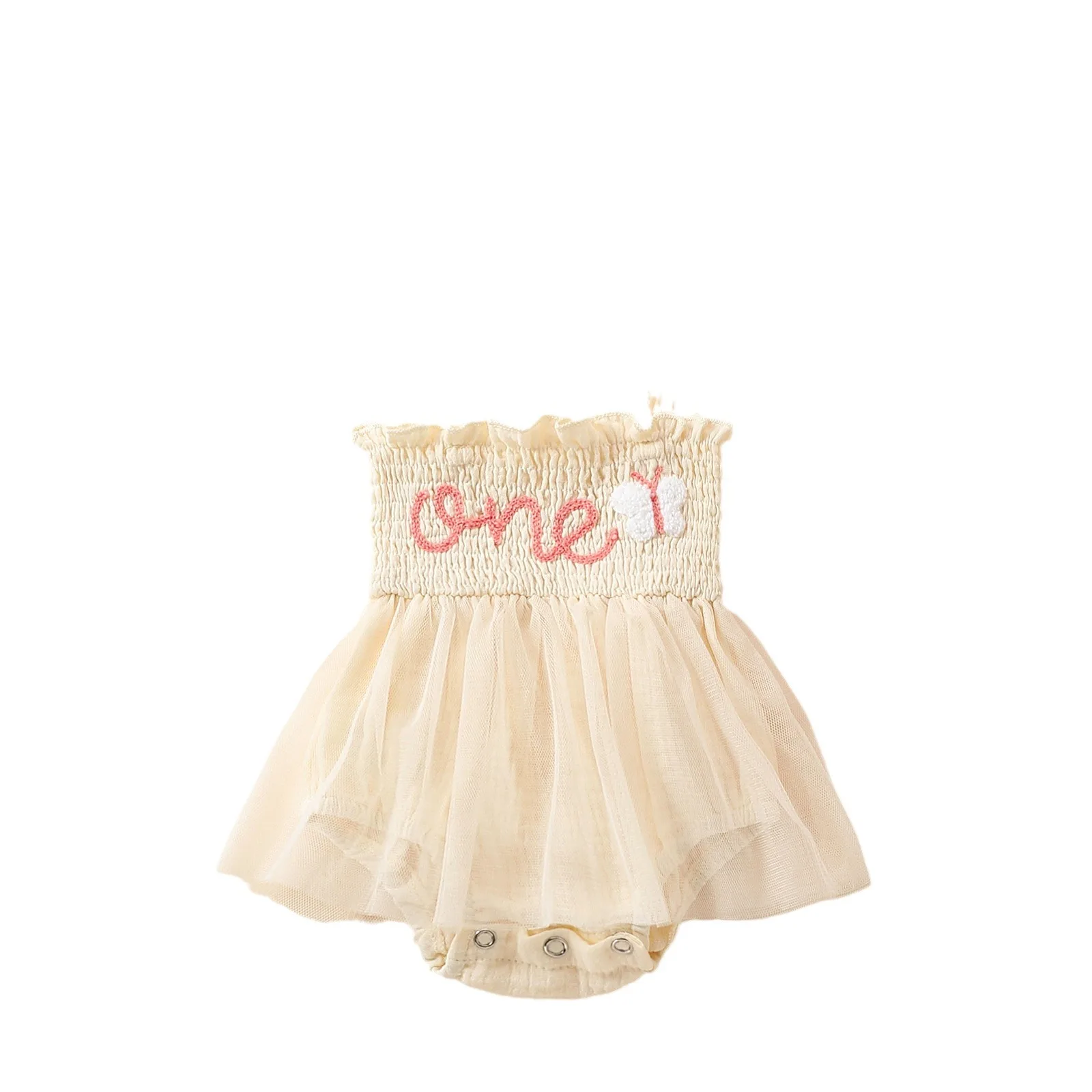 Baby Girl Cute Towel Embroidery Suspender Mesh Dress + Bow Headband Set of 2 #E2303A