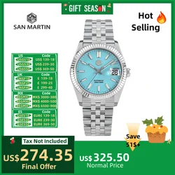 San martin relógio para homem relógios mecânicos à prova dwaterproof água 36.5mm relógio de pulso luxo data automática vidro safira lume 10bar sn0058x