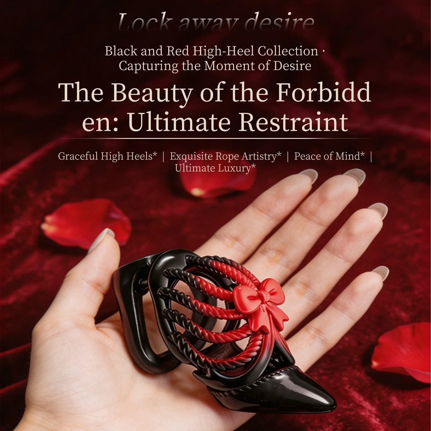 High Heels Chastity Cage with Bow Tie CB Lock Male Chastity Device with 5 Cock Rings Hollow Penis Lock Adult Sex Toys for Men - view 3