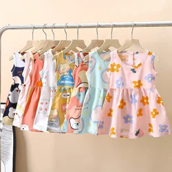 Bebê meninas vestido sem mangas bonito impressão dos desenhos animados crianças vestidos de princesa algodão crianças vestido de verão roupas menina verão praia
