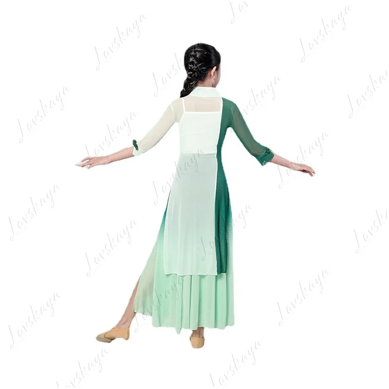 بدلة تدريب تنورة الرقص الكلاسيكية للأطفال، ملابس رقص نسائية أنيقة على الطراز الصيني، شاش حديث، تغيير تدريجي