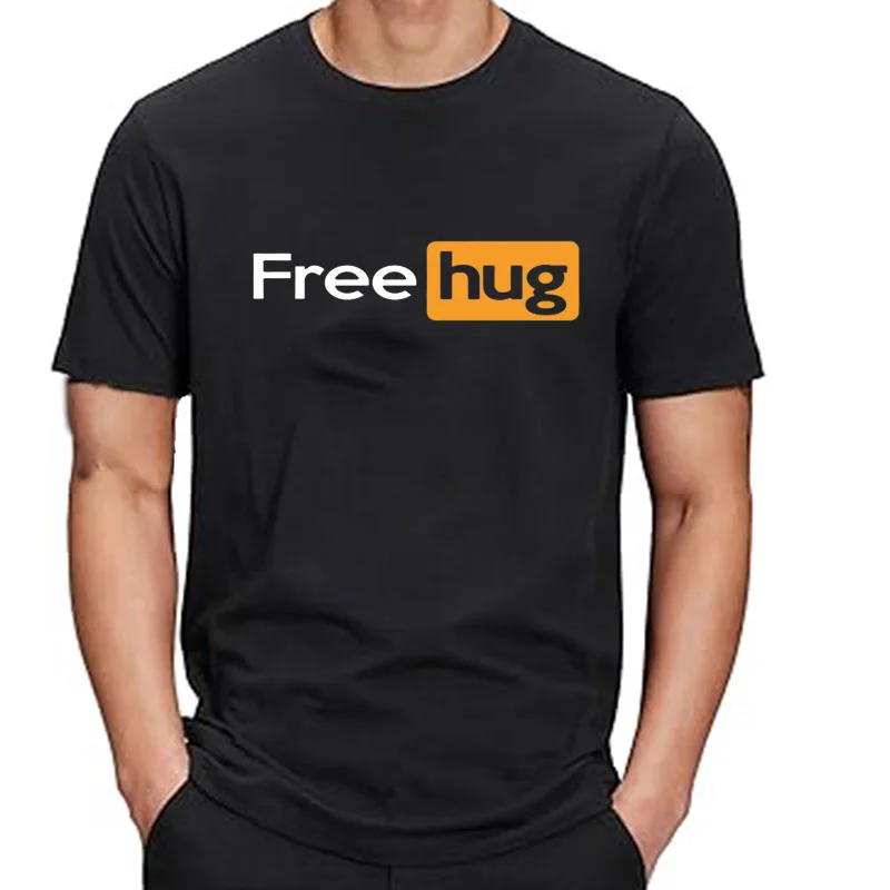 Free Hugs And Maybe A Kiss Graphic Print Tops Men Oversized New Funny T-shirt Summer Hip Hop Short Sleeve Crewneck T Shirts