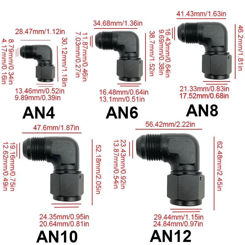 4X accesorios de combustible de aceite adaptador de manguera de combustible de aluminio anodizado 45 90 grados hembra 4AN 6AN 8AN 10AN 12AN adaptadores giratorios a macho negro
