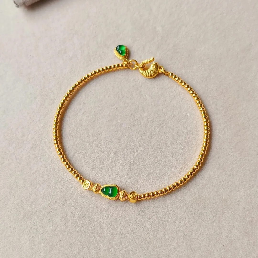 Fylia Jewelry   AU999 Good Luck Koi Green Gourd 24K Real Gold Chinese Style High-Pretty Bracelet Luxury and Fashion Gifts for Gi