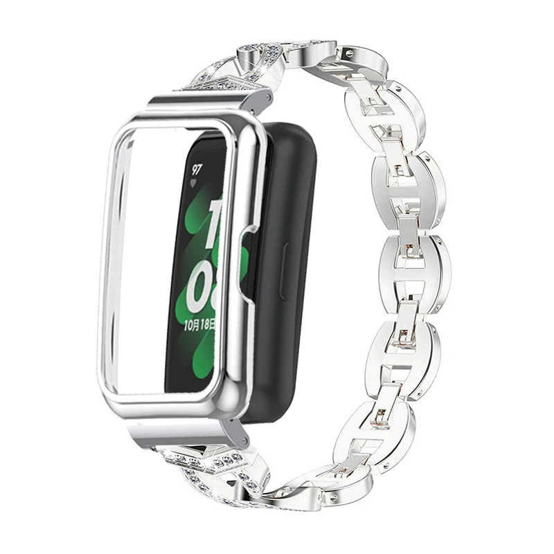 Correa de diamante para Huawei Band 6 7 8, pulsera de reloj, funda de Metal, Protector para Honor band 7 6, funda protectora, pulsera