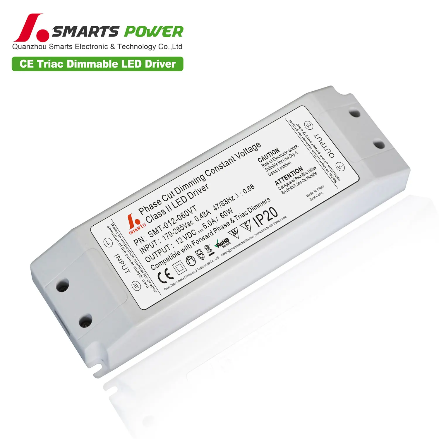 class 2 12V 24V plastic Led Driver 60W AC/DC LED power supply 5a with junction box