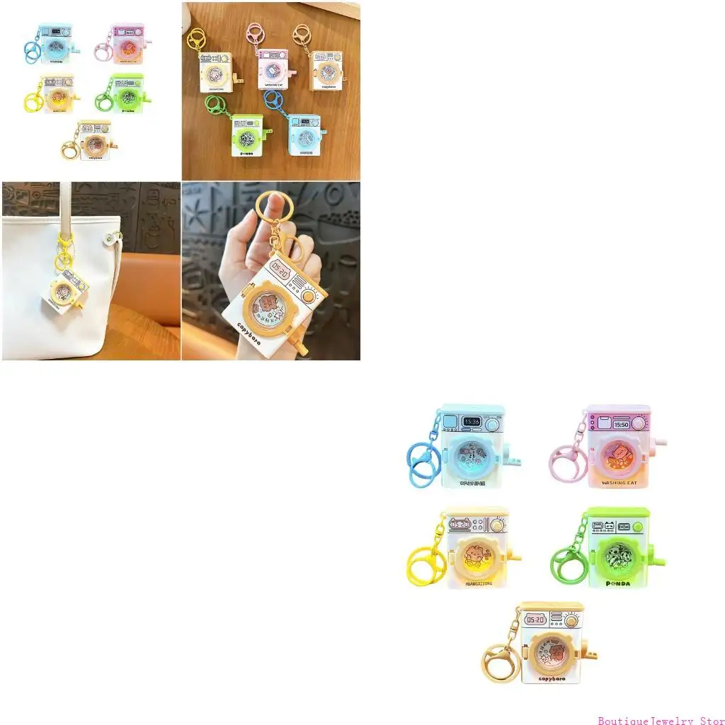 E1PE Playful Twist Operated Illuminated Keychain Miniature Washing Machine Toy Ornament For School Children
