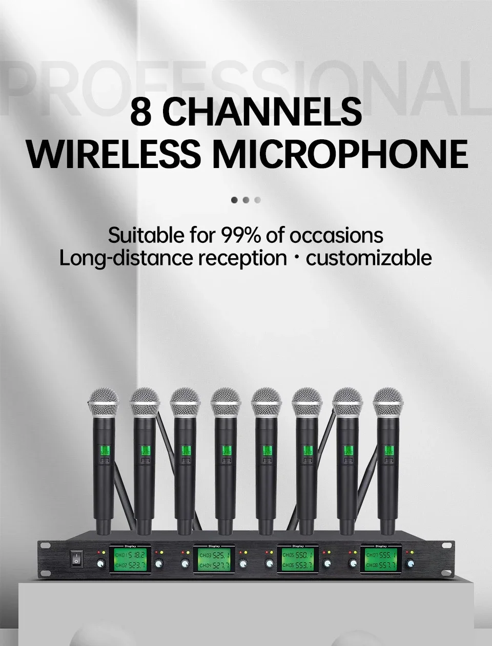 Micrófono dinámico inalámbrico del sistema UHF profesional de 8 canales XTUGA para uso en conferencias