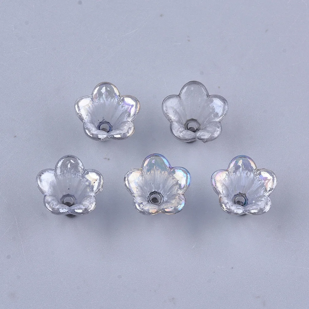 about 1370pcs/500g Transparent Acrylic 5-Petal Flower Bead Caps For DIY Earring Necklace Jewelry Making Accessories 10x14x13.5mm