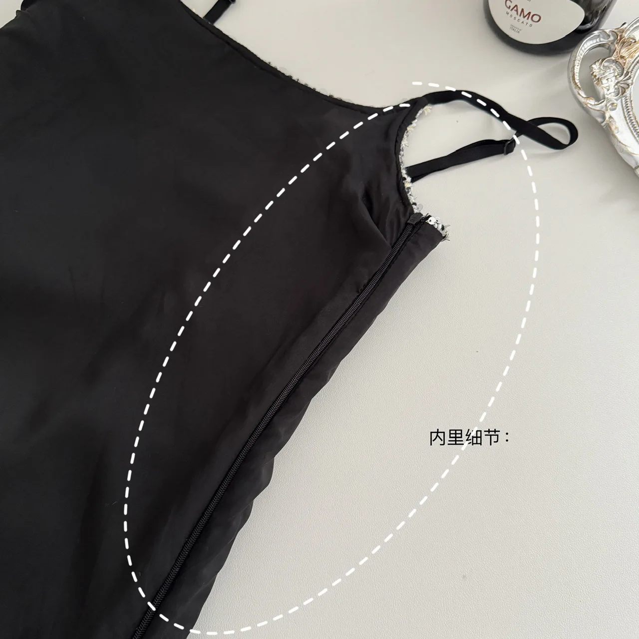 Women's Temperament Sweet Black Silver Glitter Suspender Spicy Girl Sexy A-Line Dress