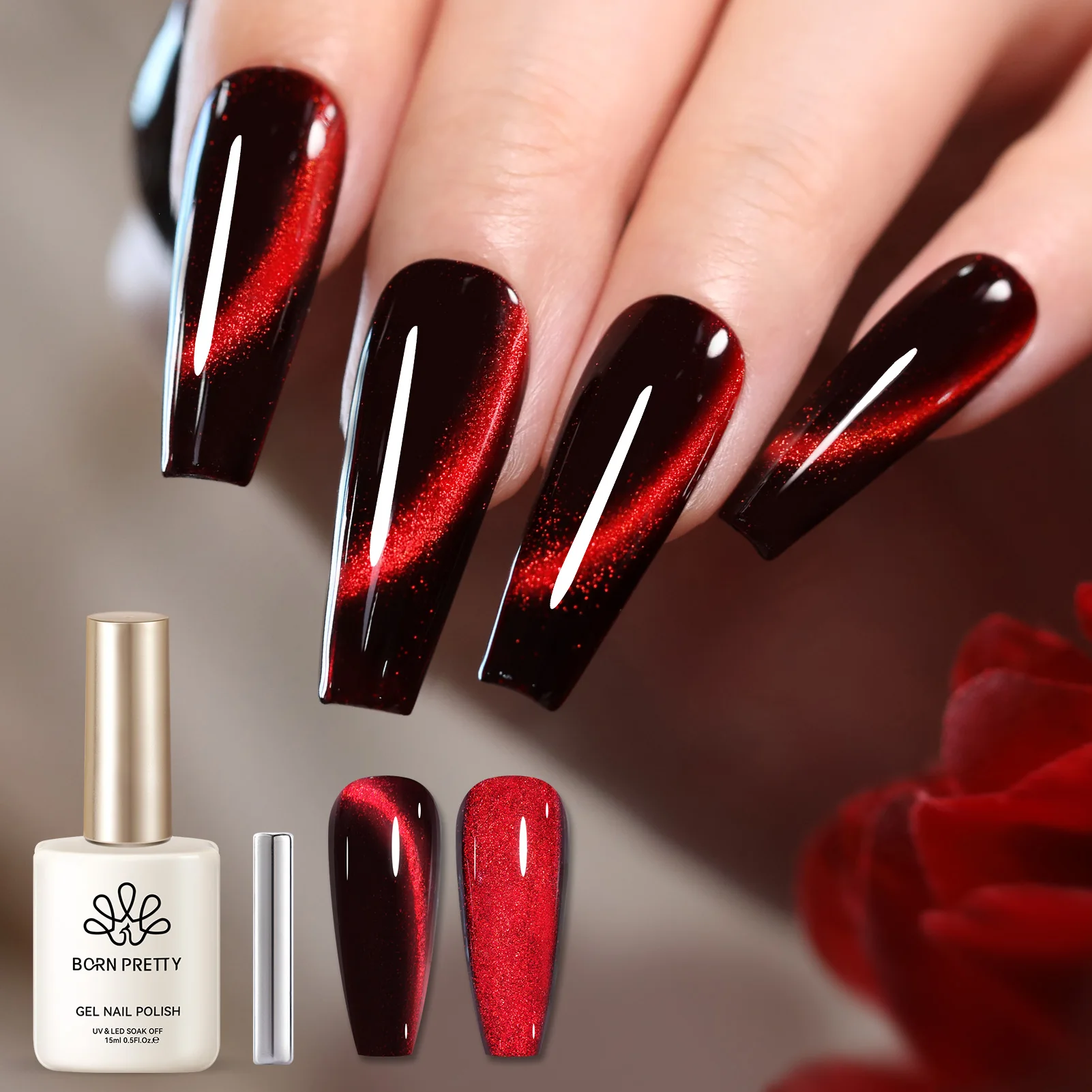 

BORN PRETTY 15ml Red Spider Lily Cat Magnetic Gel Nail Polish Semi Permanent Soak Off Salon Drawing DIY Halloween Nail Art Desig