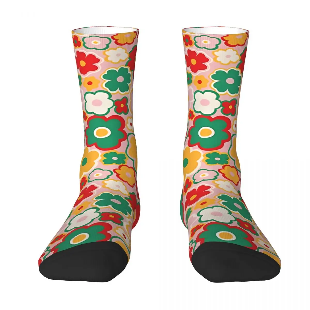 Flower Pattern In Red Green And Pink Kawaii Socks Shopping Cartoon Pattern Socks