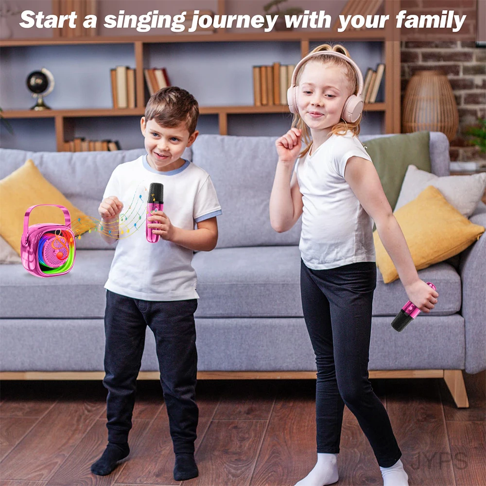 Новинка 2024, портативная мини-Колонка для караоке с Bluetooth и 2 беспроводными микрофонами