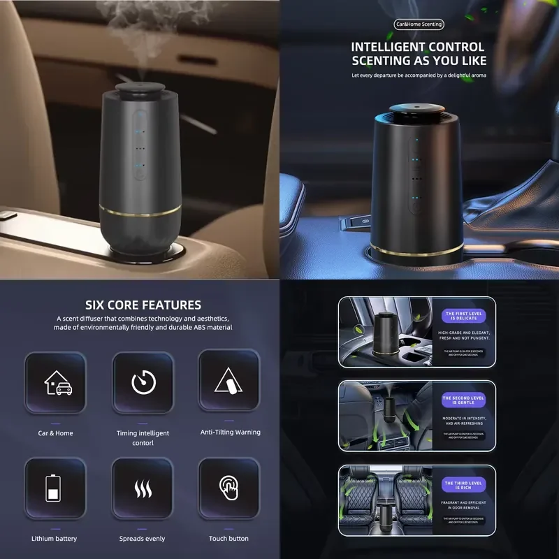 Top Fashion Innovation Waterless Aroma Diffusers Smart Car Freshener USB Essential Oil Diffuser Machine Car Air Purifier