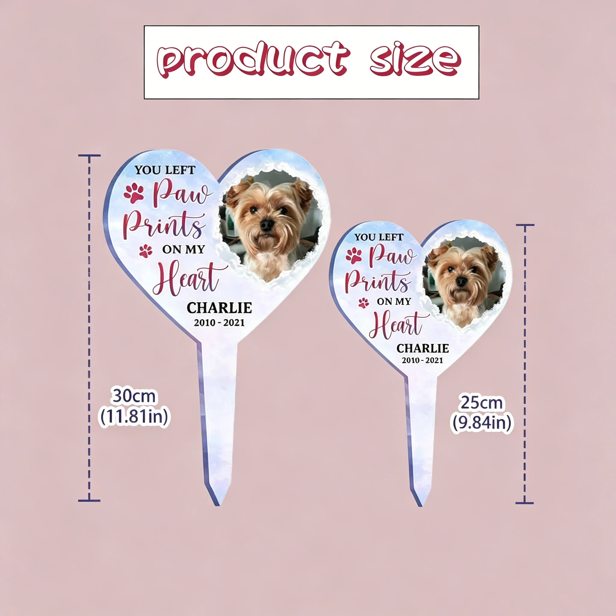 Custom Personalized Heart‑Shaped Pet Memorial Stake,Acrylic Ground Insert Plaque, Remembrance Occasion, Pet Lover, Backyard