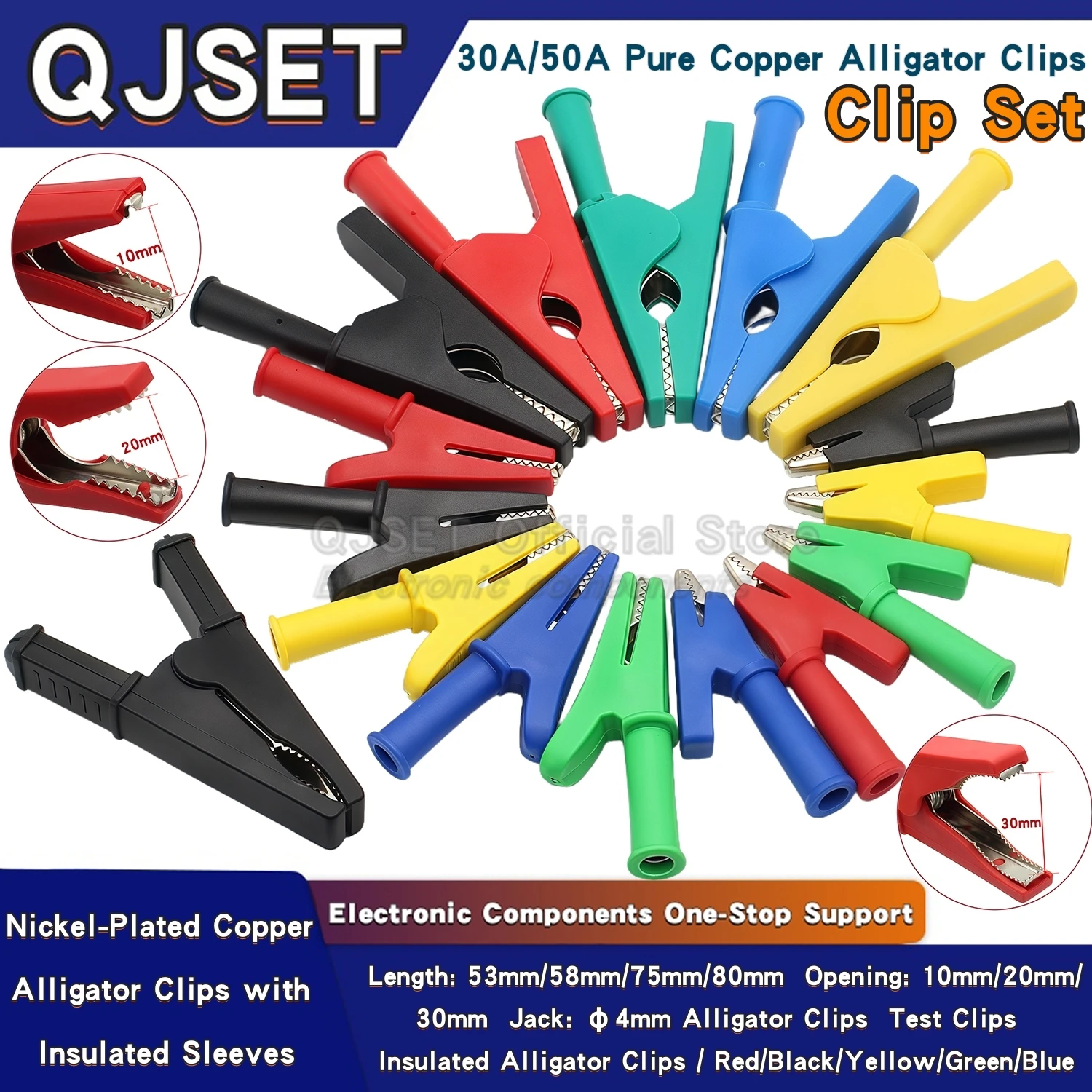 1set 30A 50A PVC Alligator Clip Set Crocodile Clip Clamp Socket Plug Handle Test Cable Probe 4mm Jack Banana Plug Battery Clamps