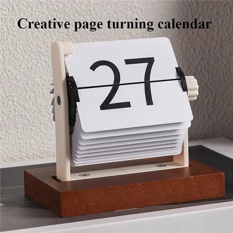 ABUN-Vintage Flip Desktop Calendar-Wooden Perpetual Calendar With Rotating Mechanism, Nordic Minimalist Home Office Decor view 6