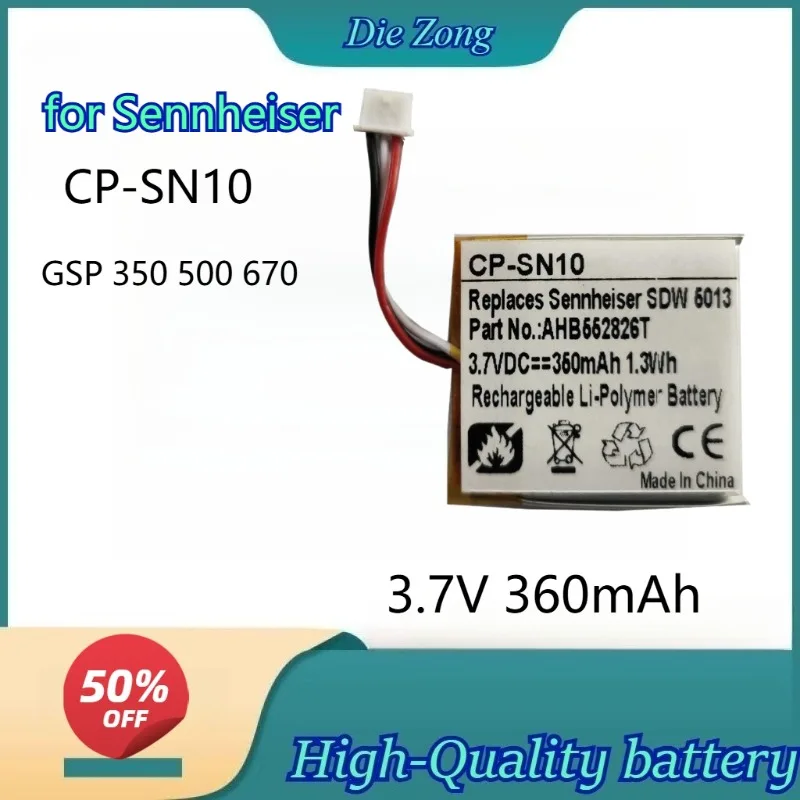 

New High quality CP-SN10 Li-Polymer Battery for Sennheiser 3.7V 360mAh GSP 350 500 670 Headphone Batteries AHB552826TPC-2
