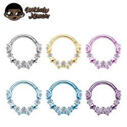 ASTM F136 Titanium Star Moon with Zircon Clicker Piercing 16G Septum Hoop Nose Ring Tragus Helix Daith Hinged Earrings 2026