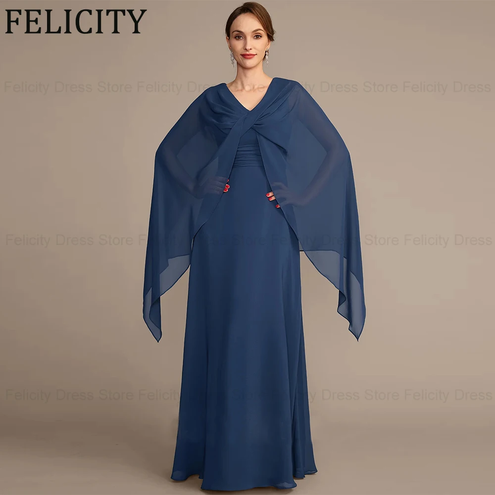 

FELICITY Simple Chiffon Mother of the Bride Dresses 2025 New Customized A-Line V-Neck Long Party Wedding Guest Dress Bow Pleated
