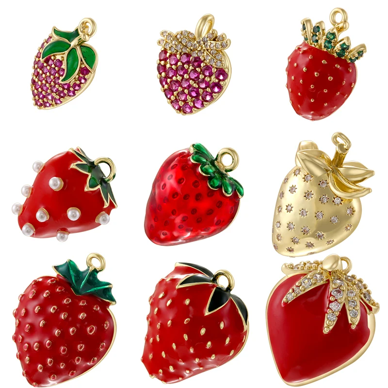 Multicolour Strawberry Zirconia Charms Pendant Sweet Jewelry Handmade Accessories Ladies Jewellery Wholesale:VD1856-VD1864