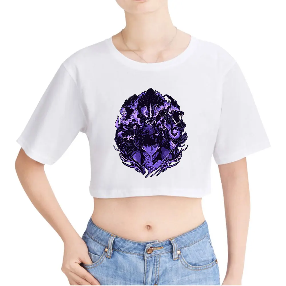 Solo Leveling Sung Jinwoo Vintage 90s Crop Top Exposed Navel T-Shirt Oversize O-Neck Tops Fashion Funny Tshirt Women