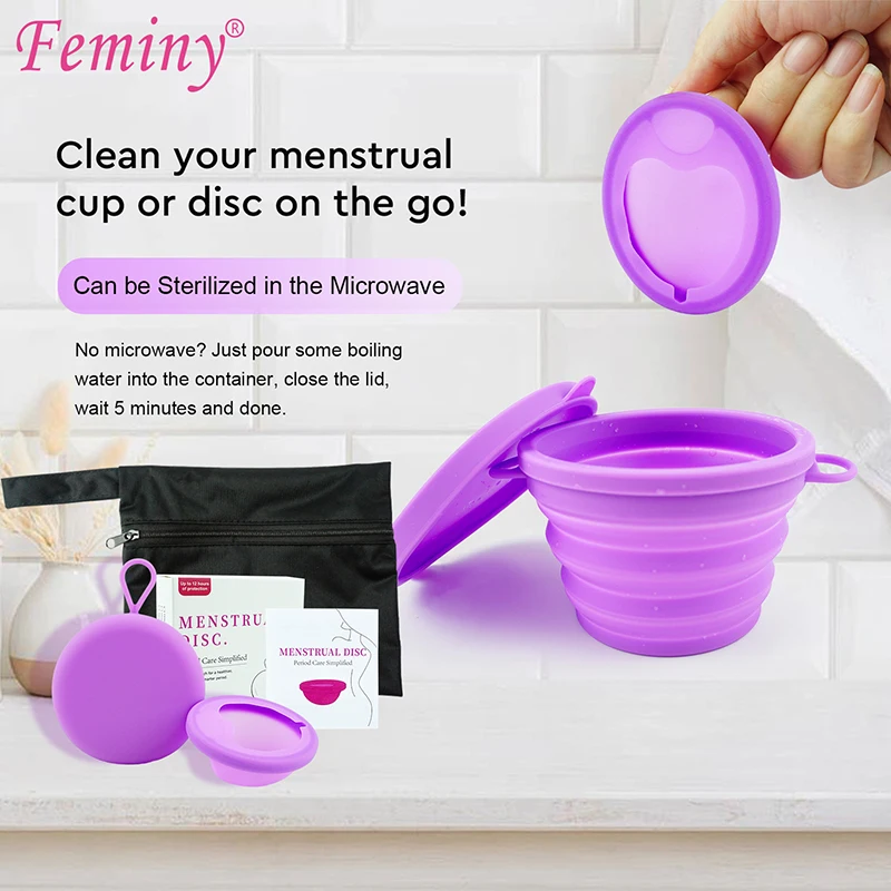 Menstrual Disc Sterilizer Kit Women\'s Menstrual collector Reusable Medical Silicone Flat Menstrual Cup Period Disk Sterilization