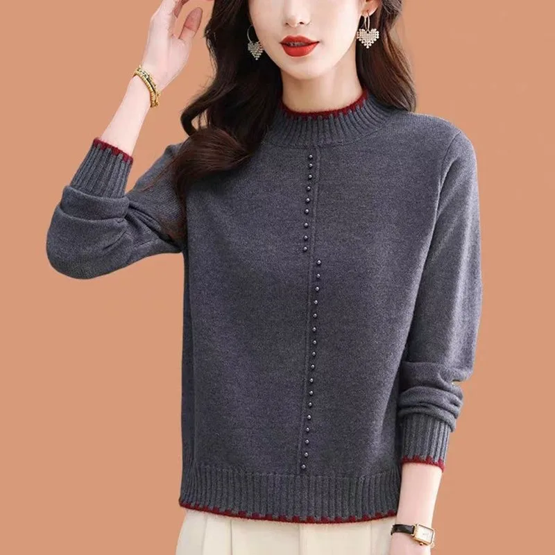 

Модный женский джемпер с бисером, осенне-зимняя женская одежда, теплый пуловер с полуводолазкой, топы, свитер для мамы, 2025 г., женские сумки