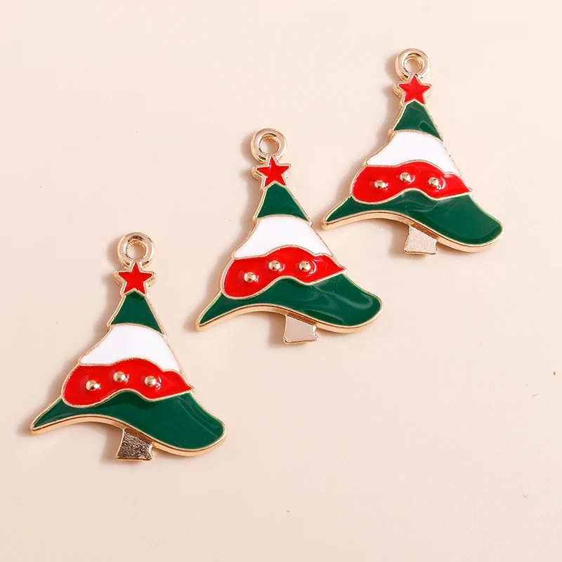 20 Stück 21x26mm Niedliche Emaille-Weihnachtsbaum-Anhänger für Schmuckherstellung, Ohrringe, Halsketten, Armbänder, DIY-Bastelzubehör – Detail 6