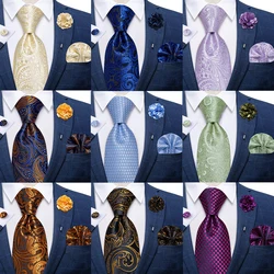Men Tie with Brooch Pin Sage Green Beige Purple Blue Paisley Polyester 8cm Ties for Men Wedding Prom Groom Accessories Gift