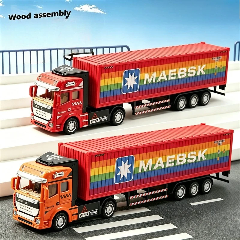 1:48 Alloy Rainbow Container Container Truck, Pull-back Car Model Transportation, Toy Model Cross-border Hot Sale