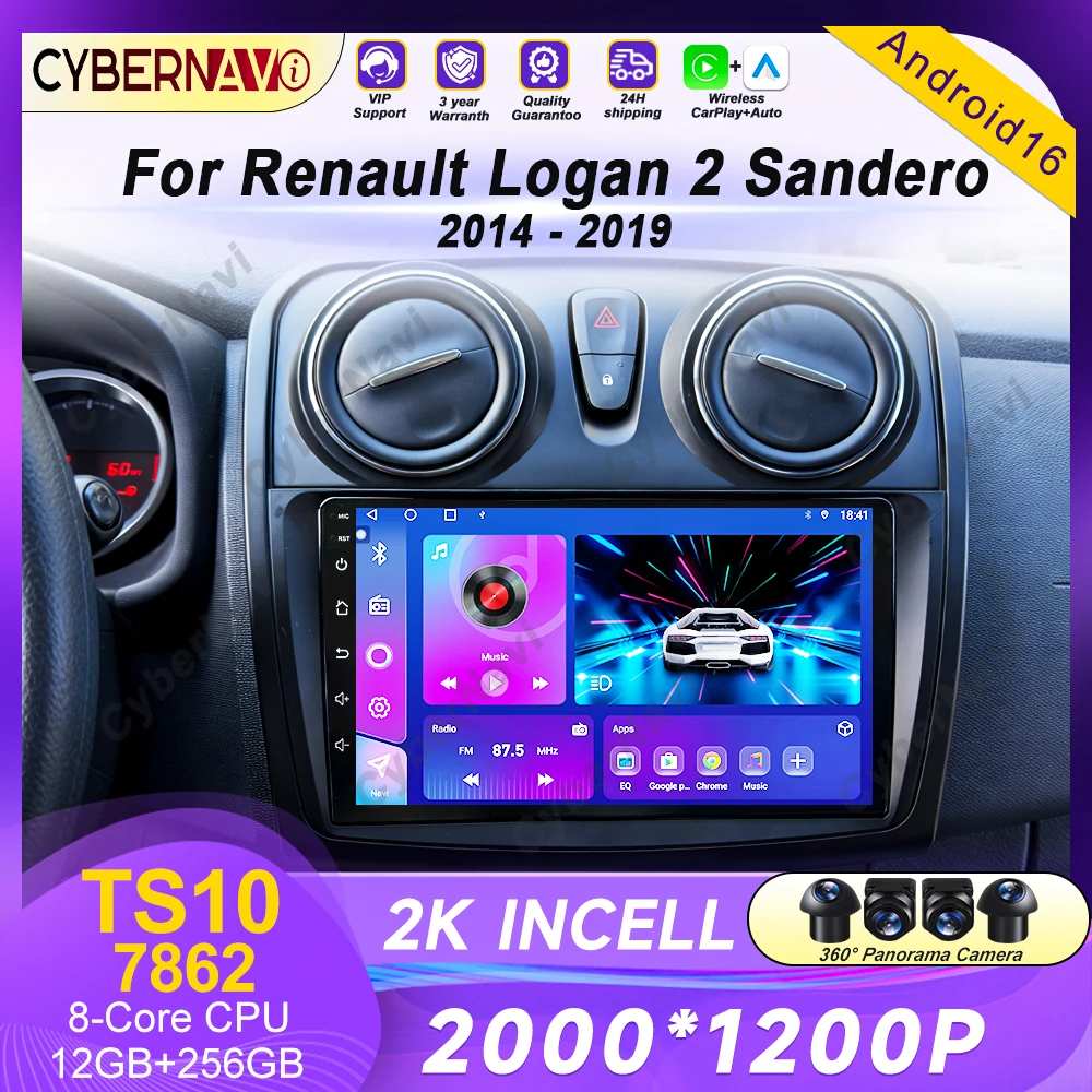 Android Carplay Auto For Renault Logan 2 Sandero 2 2012 - 2016 2017 2018 2019 Car Radio Multimedia Player Stereo GPS WIFI 4G DPS