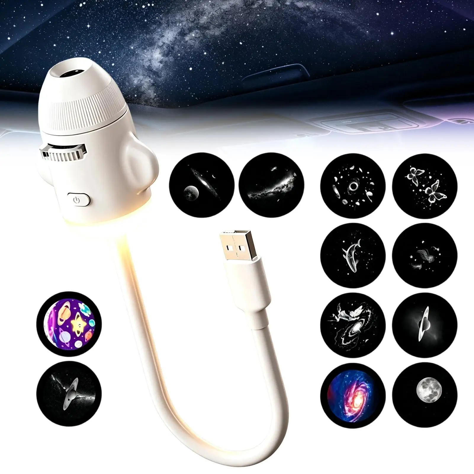 Galaxy Light Projector 12 Films USB Plug-in Starry Sky Night Lamp Fantasy Ceiling Wall Decor Lamp For Home Car Party Room