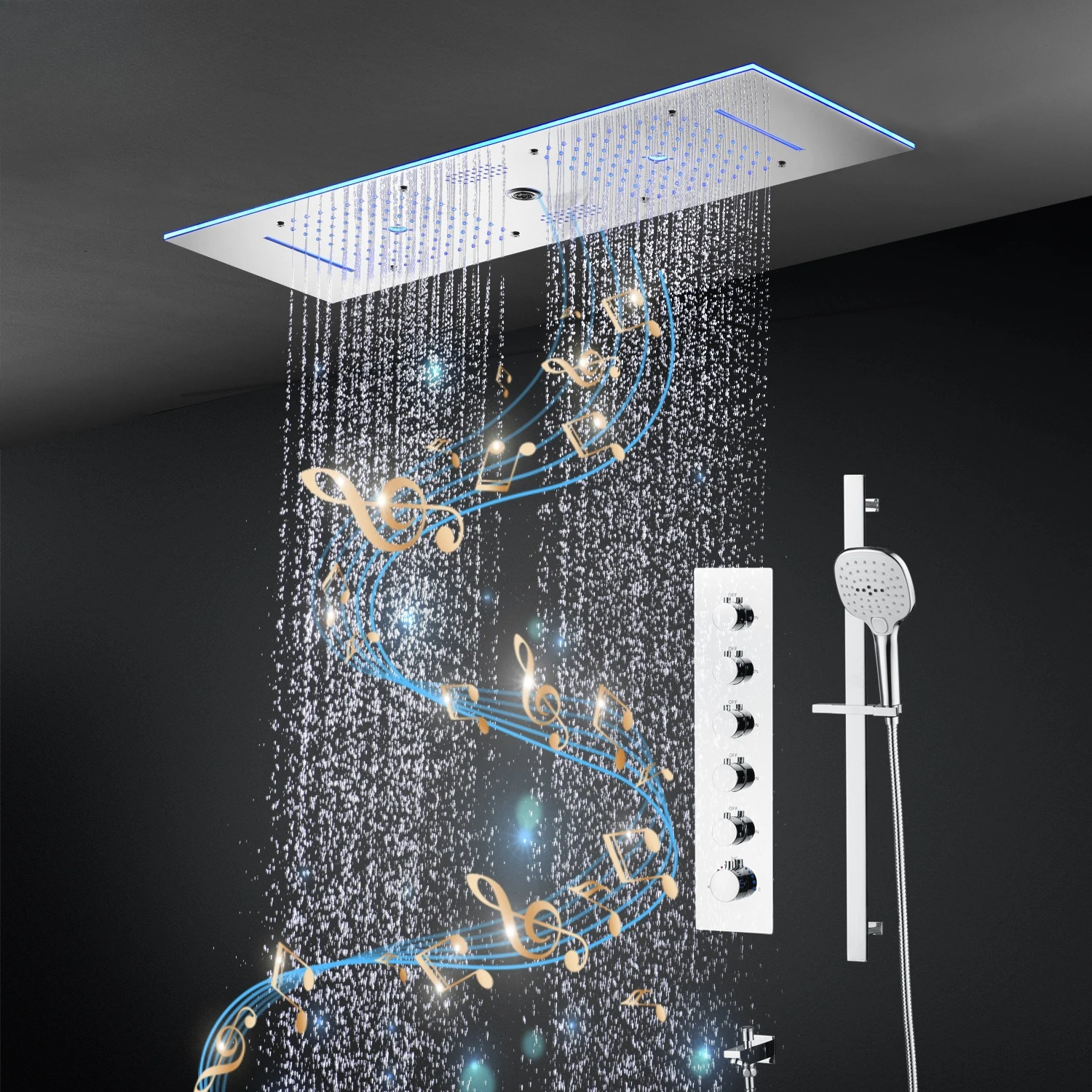 

36X12 дюймов светодиодный музыкальный душ с навесом 900x300 мм многофункциональный душевой набор для ванной комнаты