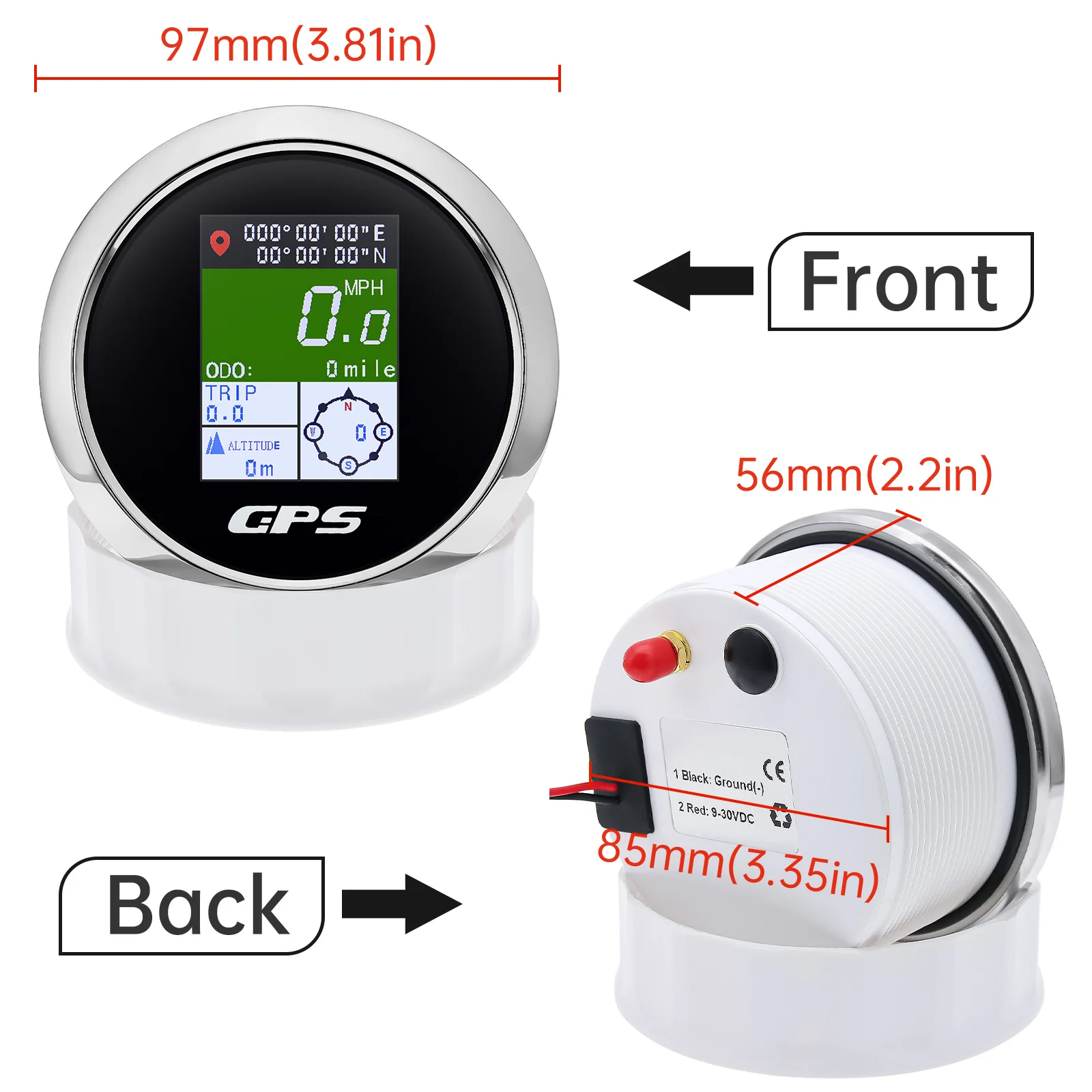 TFT 85 مللي متر GPS عداد السرعة مع هوائي رقمي 600KMH ، MPH ، عقدة COG ODO الارتفاع البوصلة الأميال لسيارة قارب يخت 12V24V