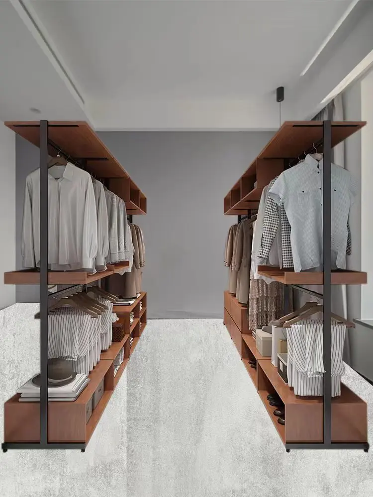Walk-in closet rack Metal hanger Open cloakroom shelf Shelf Bedroom floor wrought iron hanger