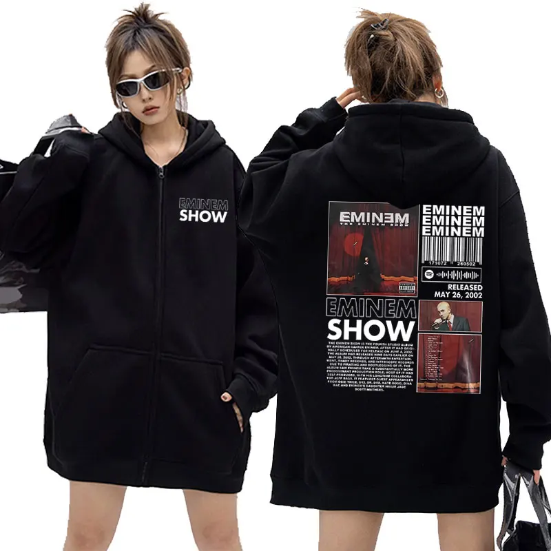 Rap Eminem The Eminem Show Album Print Zipper Hoodie Men Women Hip Hop Casual Zip Up Jacket Sweatshirt Male Oversized Streetwear