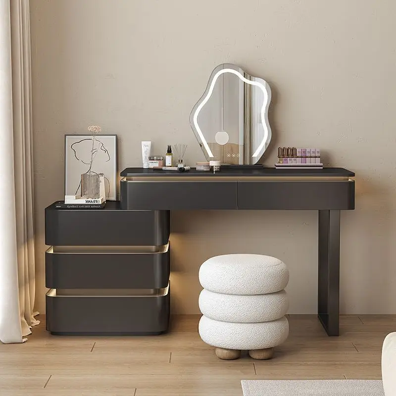 Dressing Table Drawer Cabinet Small Apartments Multi-functional Storage Modern Lighted Mirror Light Luxury High-end Feel Makeup