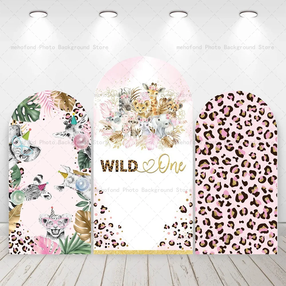 ฉากหลังลายเสือดาวสีชมพูธีมวันเกิดเด็ก สำหรับตกแต่งงานปาร์ตี้เด็ก ถ่ายภาพในสตูดิโอ