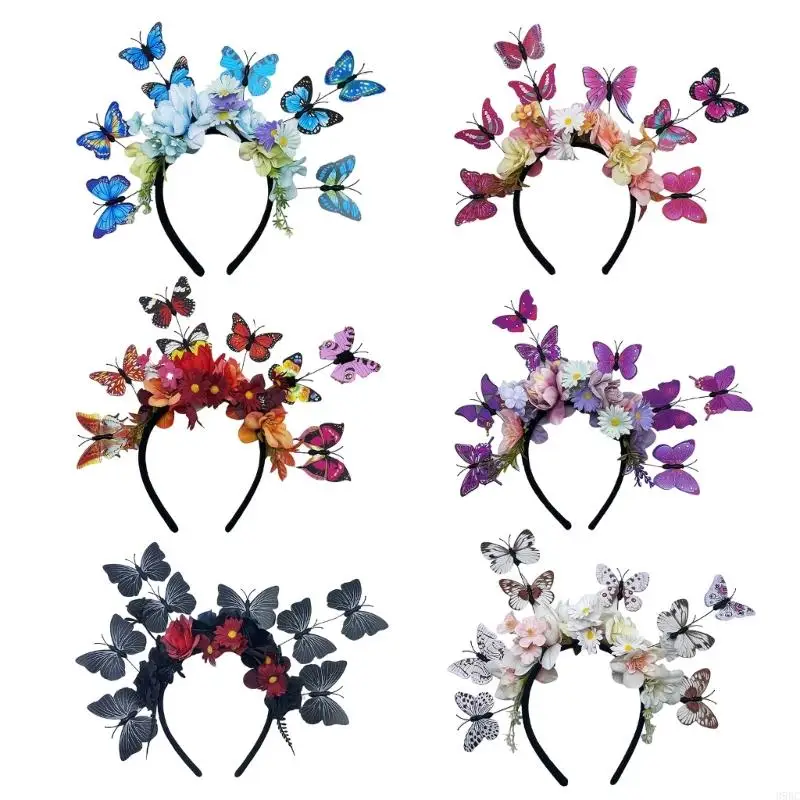 

39BC Life Like Flower Butterfly Hairban Hair Styling Accessory With Bendable Wire Great For Garden Parties and Galas Event