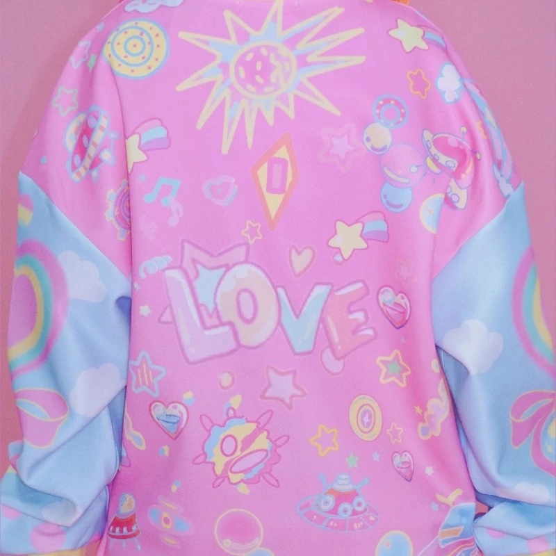 Design originale giapponese colorato cartone animato anime stampa pullover lunghi da donna autunno dolce fresco versatile felpa dimagrante