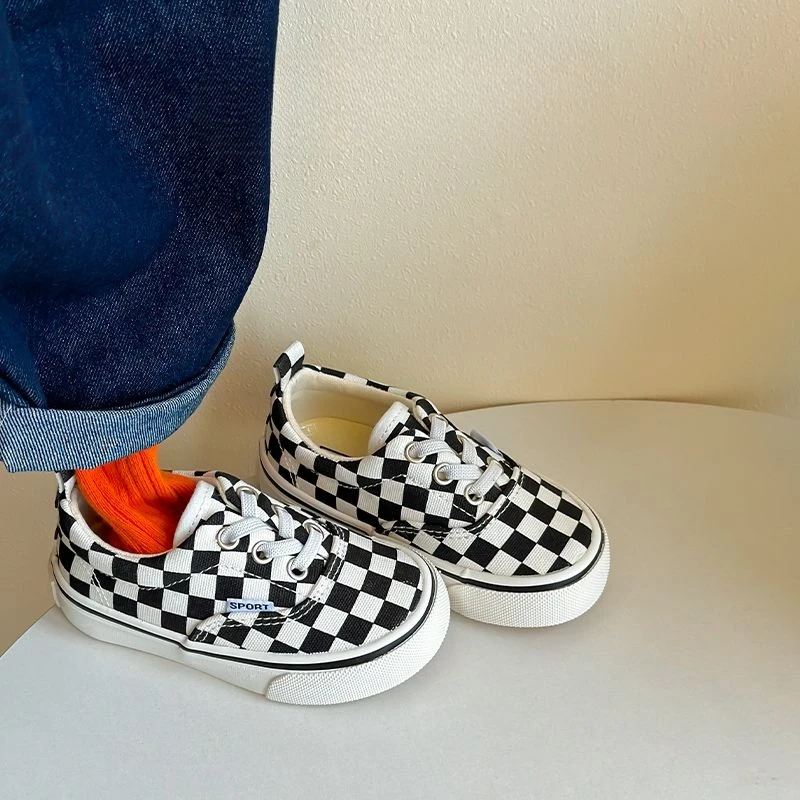 

Детские парусиновые кроссовки в корейском стиле, весенне-осенняя удобная дышащая обувь на мягкой подошве в клетку