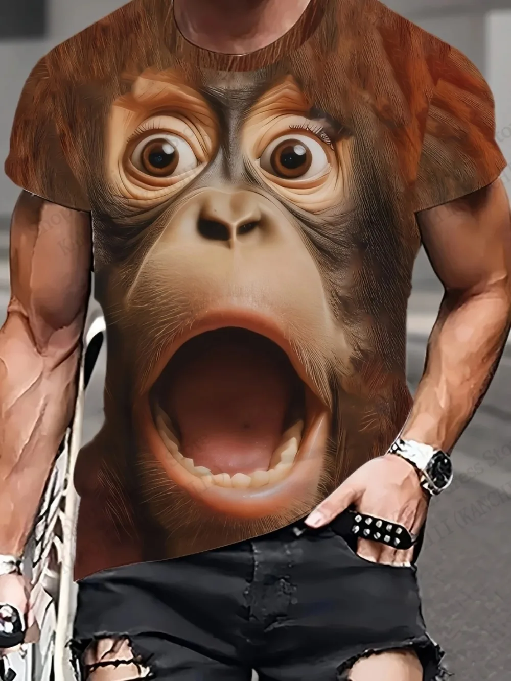 Lustiges T-Shirt mit Küssendem Affen-Motiv für Männer, 3D-Druck, Parodie-Gorilla, Schnelltrocknend, Atmungsaktiv, Unisex Kurzarm-Oberteil – Detail 12
