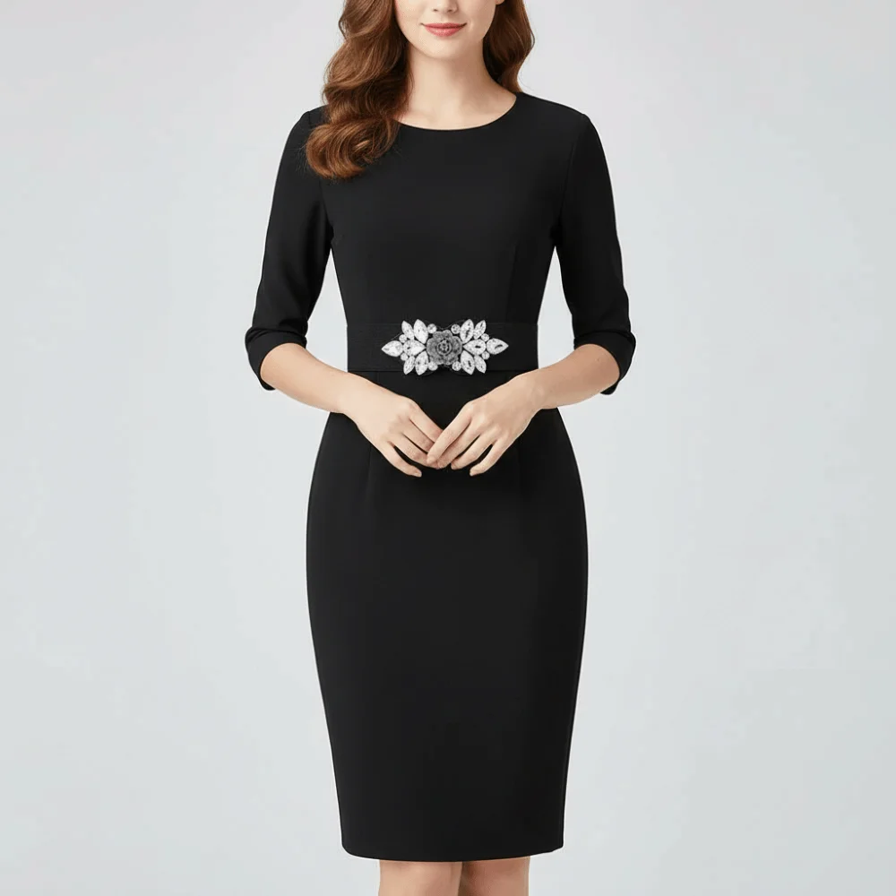 Cintura da donna con cinturino largo con fascia elastica con fiore rosa alla moda Cintura da donna con strass stile coreano nero